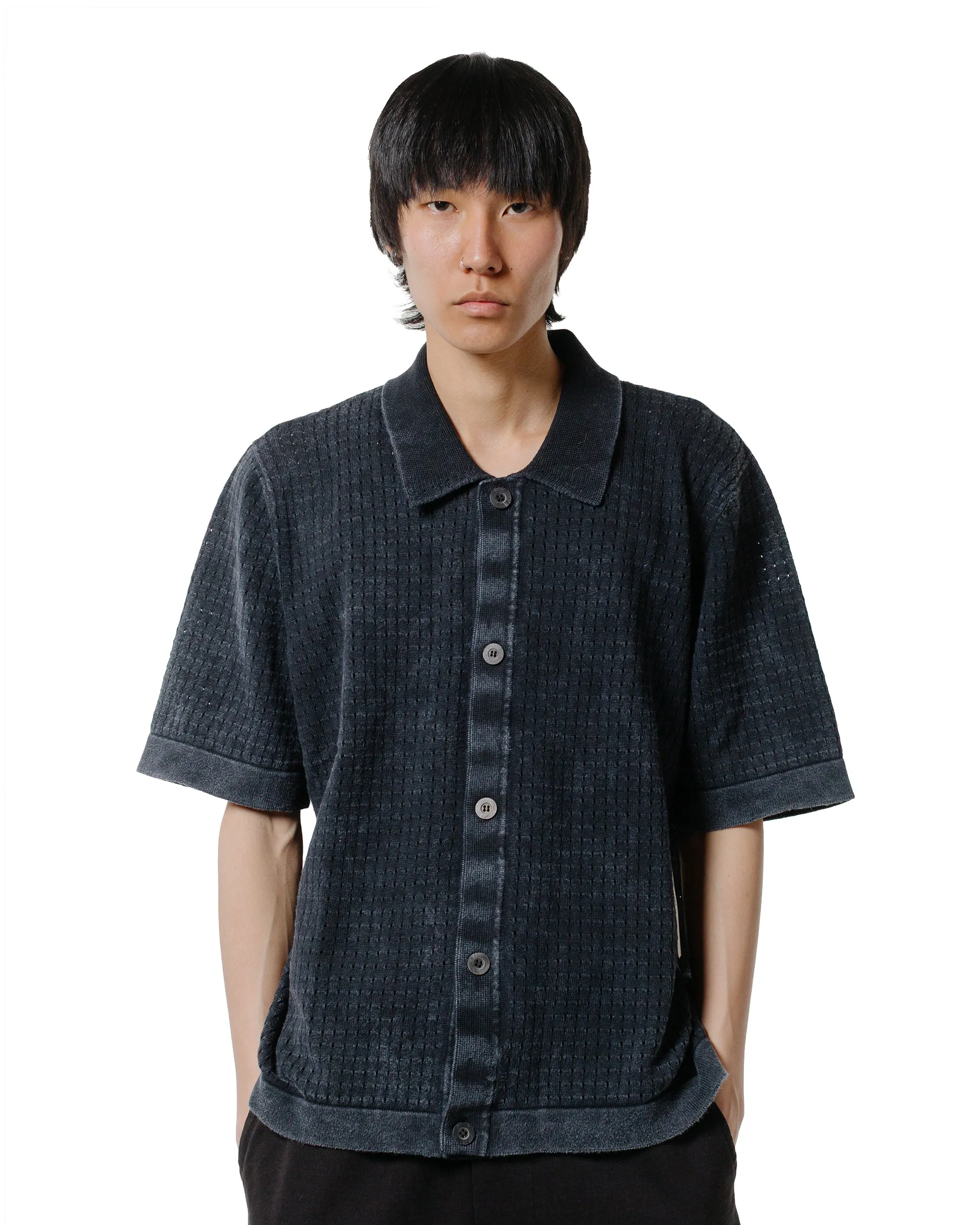 Smart Look Corridor Acid Wash Pointelle Button Down Black