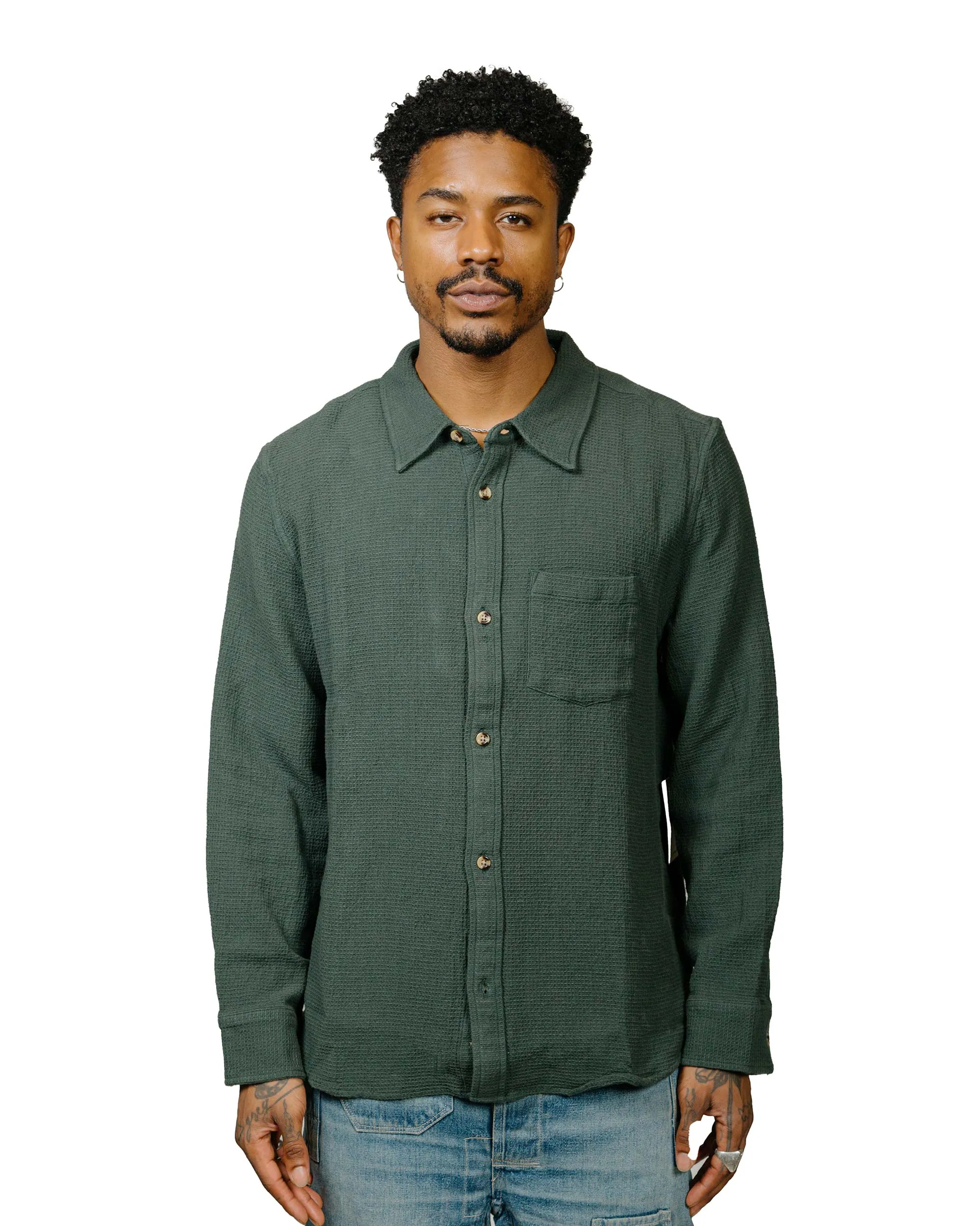 Comfort Stretch Luxury Feel Corridor Waffle LS Green