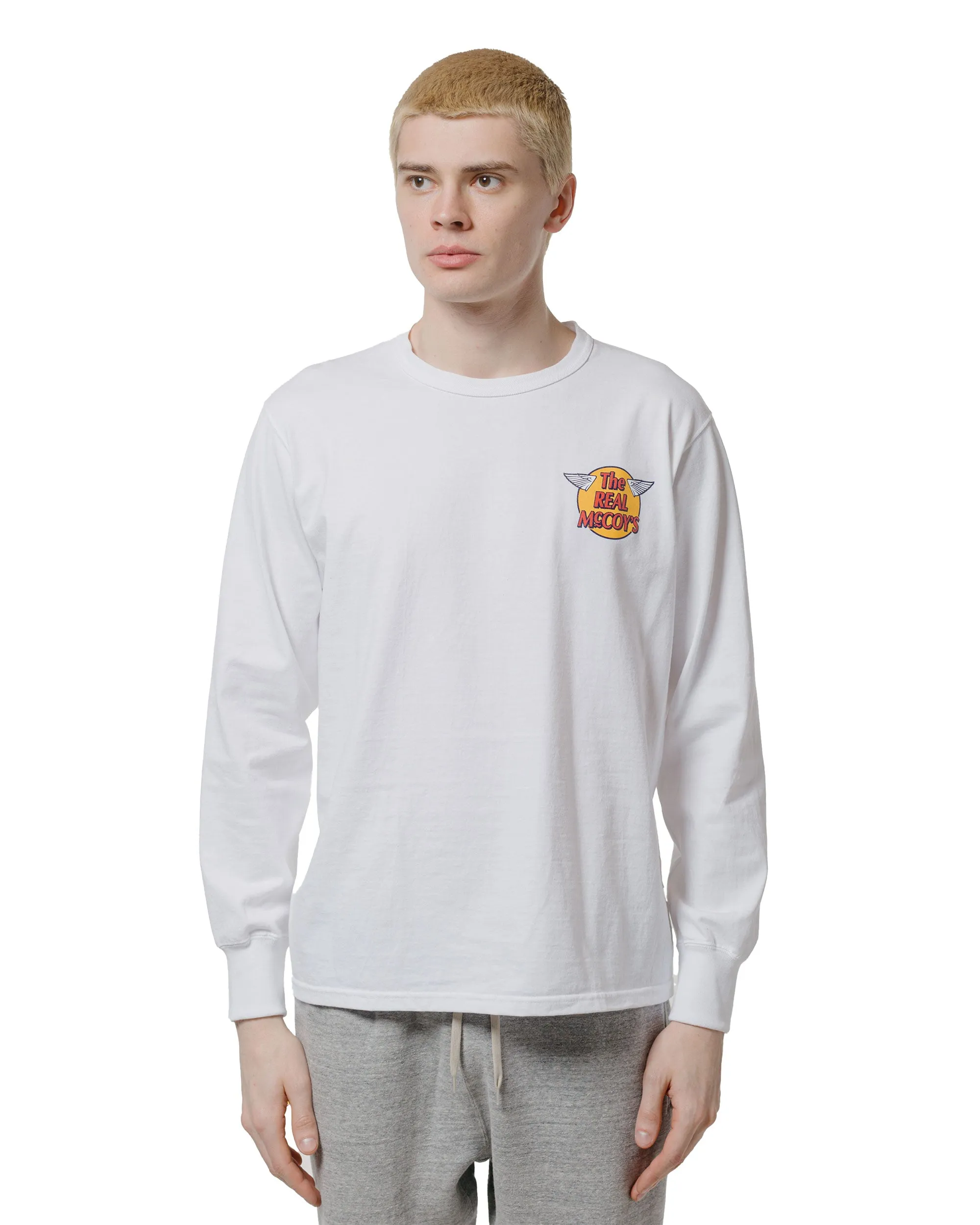 The Real McCoy's MC24003 The Real McCoy's Logo Tee L/S White Street Casual Look