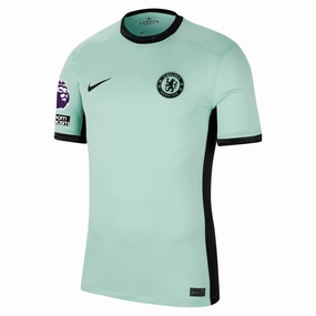 Nike Chelsea Third Jersey w/ EPL   No Room For Racism Patches 23/24 (Mint Foam/Black) Full Zip Option