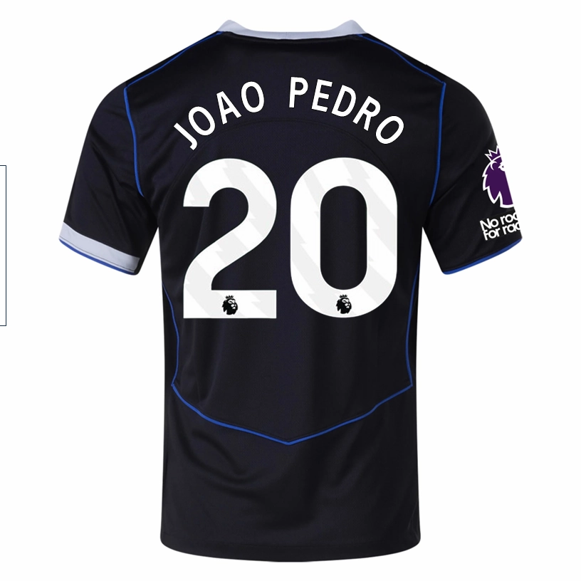 Nike Joao Pedro Chelsea T90 Third Jersey w/ EPL   NRFR   CWCC Patch 25/26 (Black/Silver) Matte Surface Finish Tear Resistant Construction