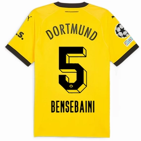 Puma Borussia Dortmund Authentic Bensebaini Home Jersey w/ Champions League Patches 23/24 (Cyber Yellow/Puma Black) Heat Zone Fit Endurance Gear