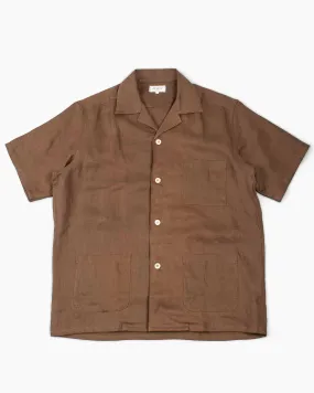 Morning Comfort Plaid Design The Real McCoy's MS22010 Linen Open Collar Shirt Brown