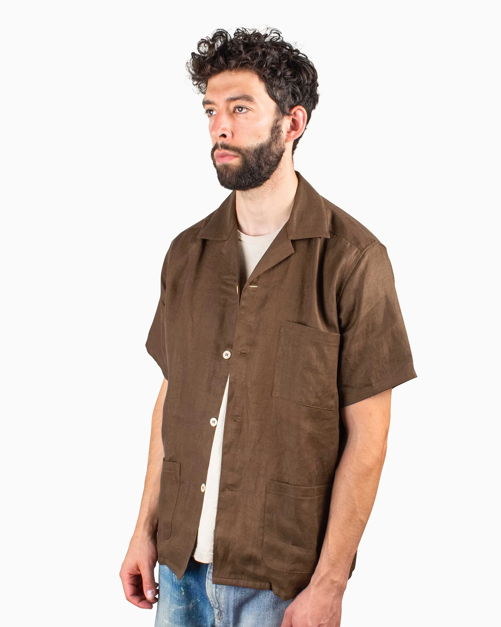 Wardrobe Essential Trendsetting Design The Real McCoy's MS22010 Linen Open Collar Shirt Brown