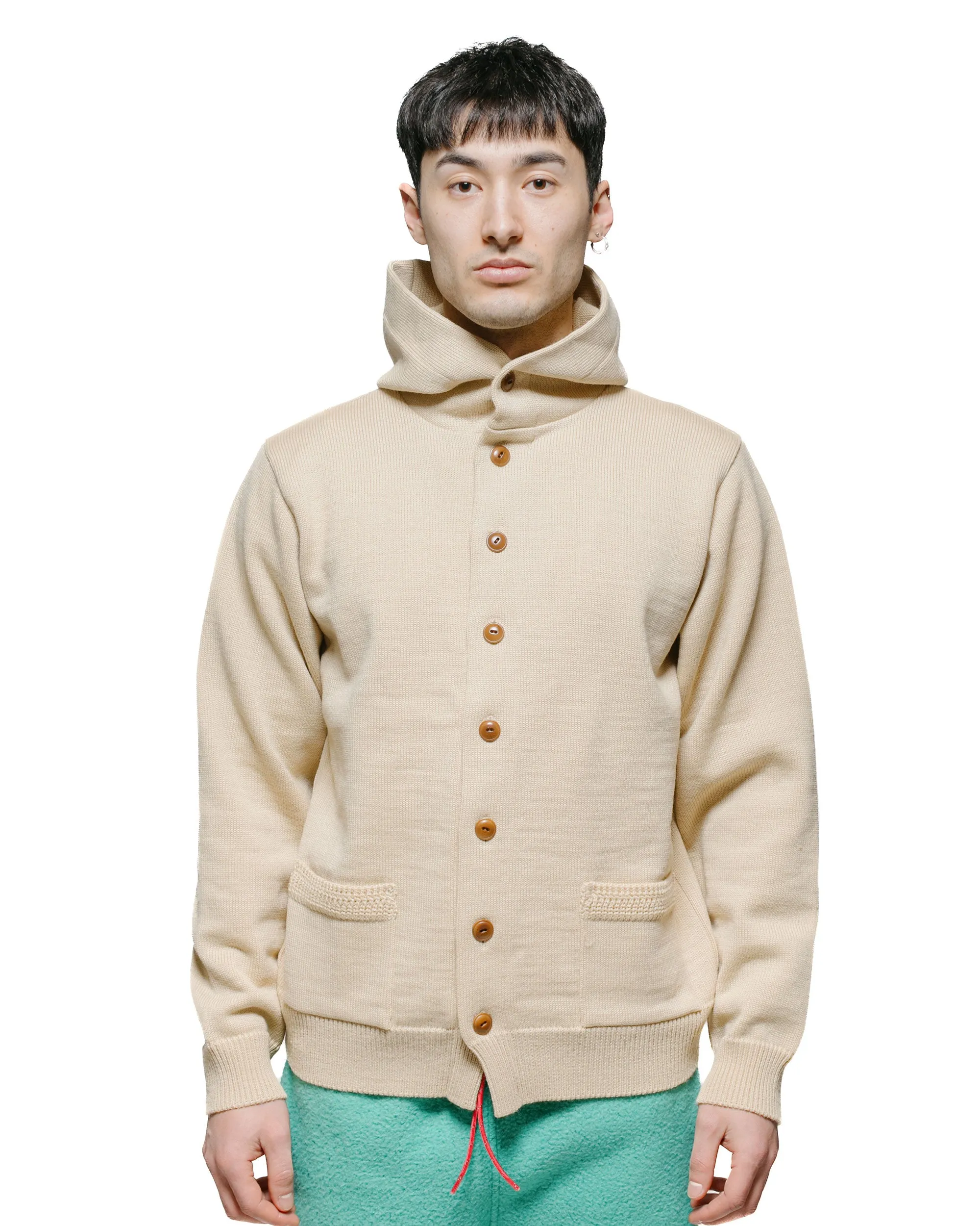 The Real McCoy's MC23107 30s Hooded Knit Sweater Ecru Stylish Fit
