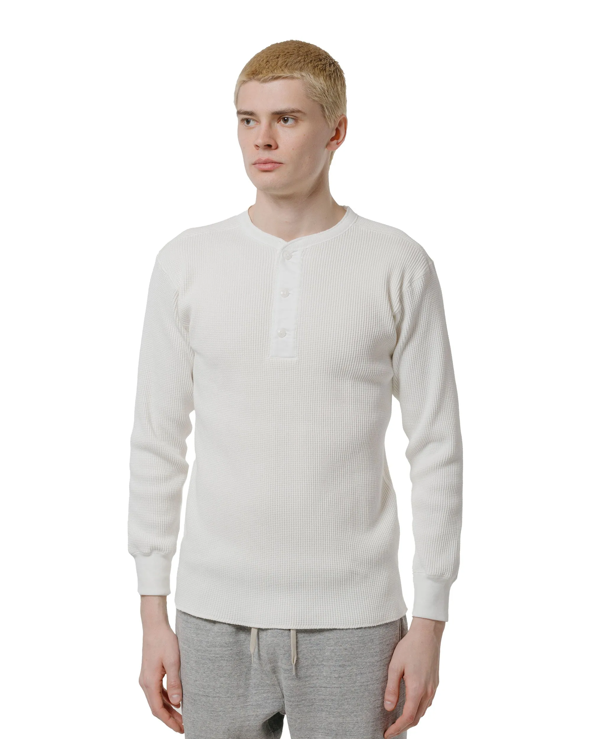 The Real McCoy's MC24122 Waffle Thermal Henley Undershirt L/S White Sports Style
