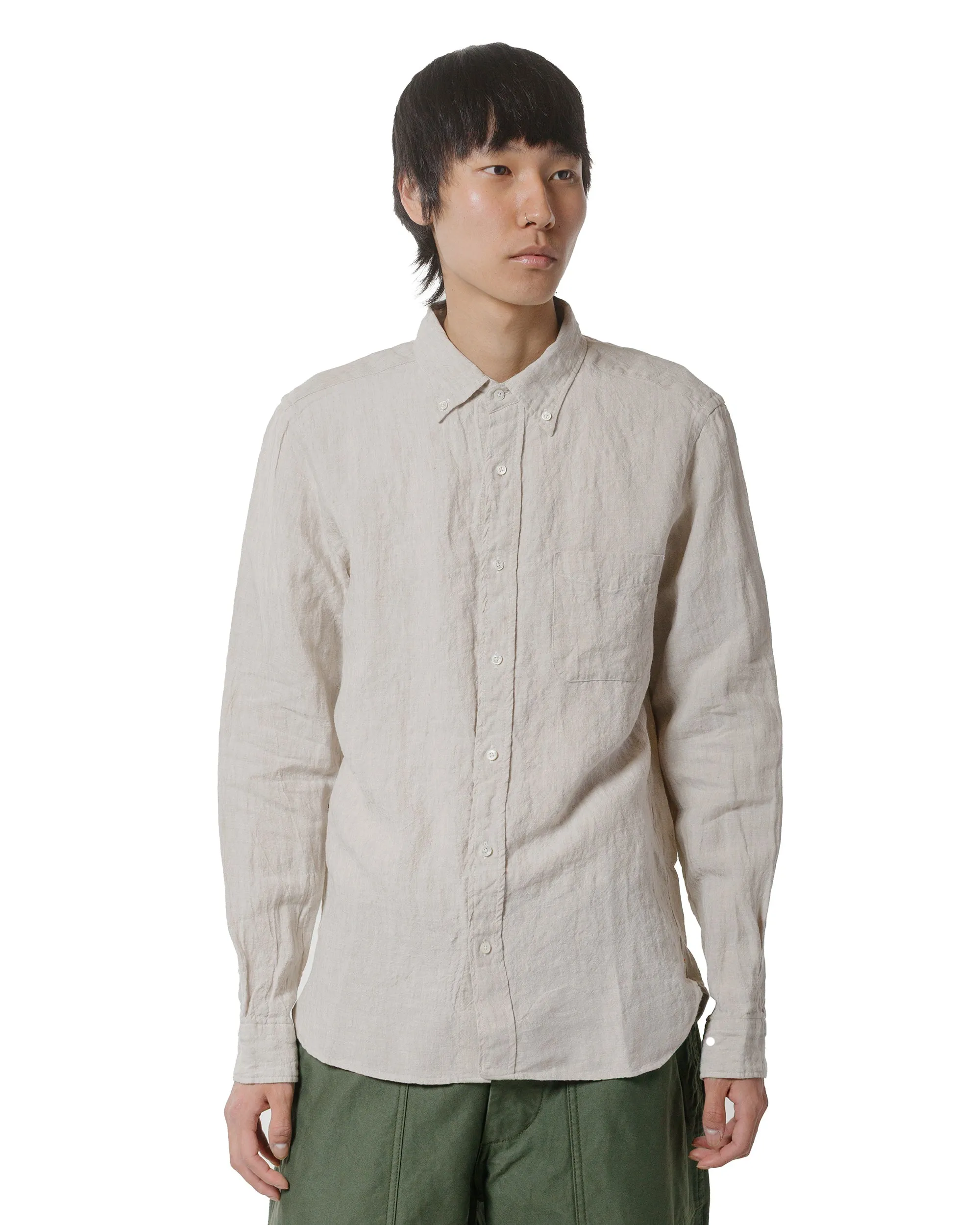 Beams Plus B.D. 1/40 Linen Chambray Natural Polo Style