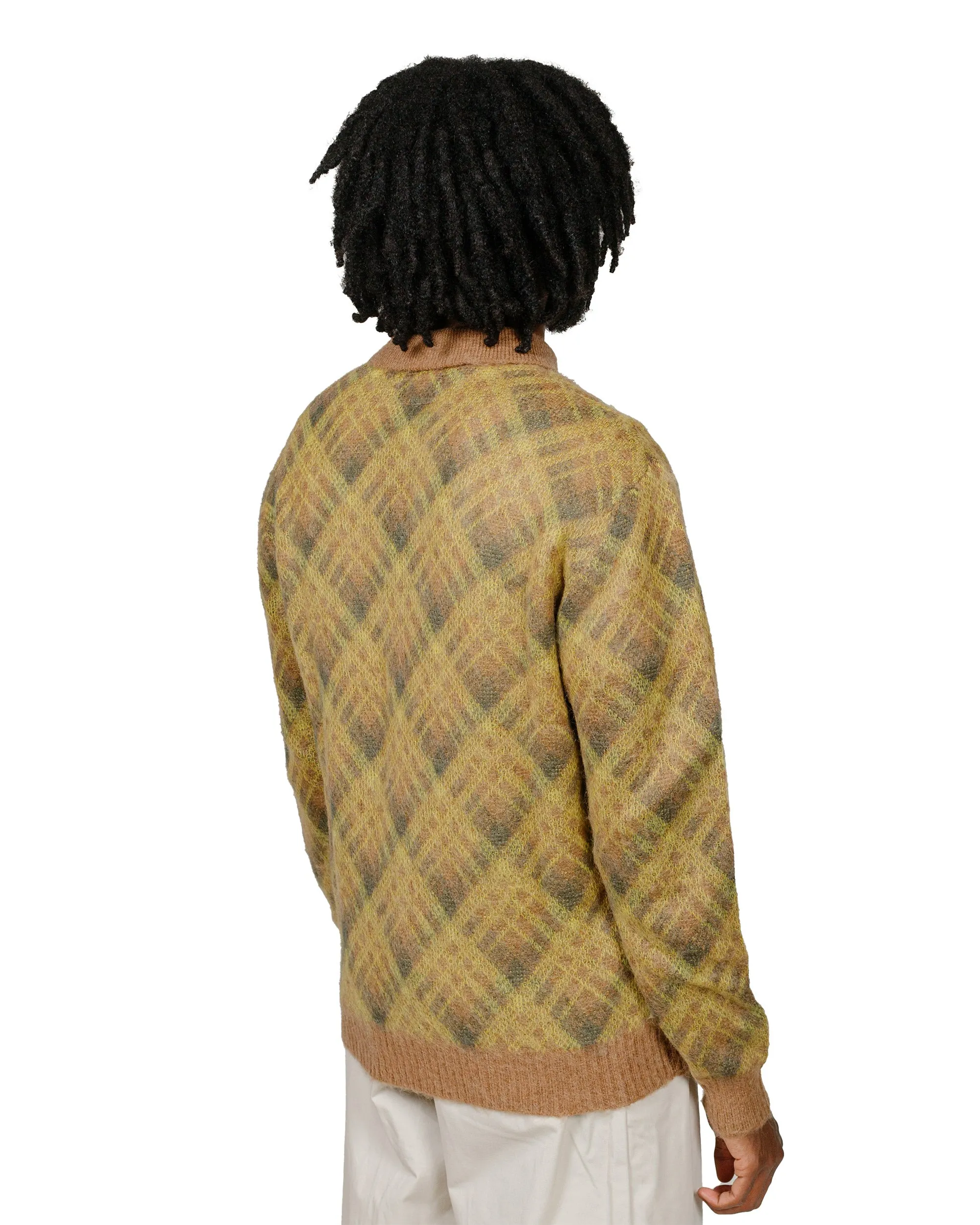 Beams Plus Knit Polo Plaid Brown Gym Wear