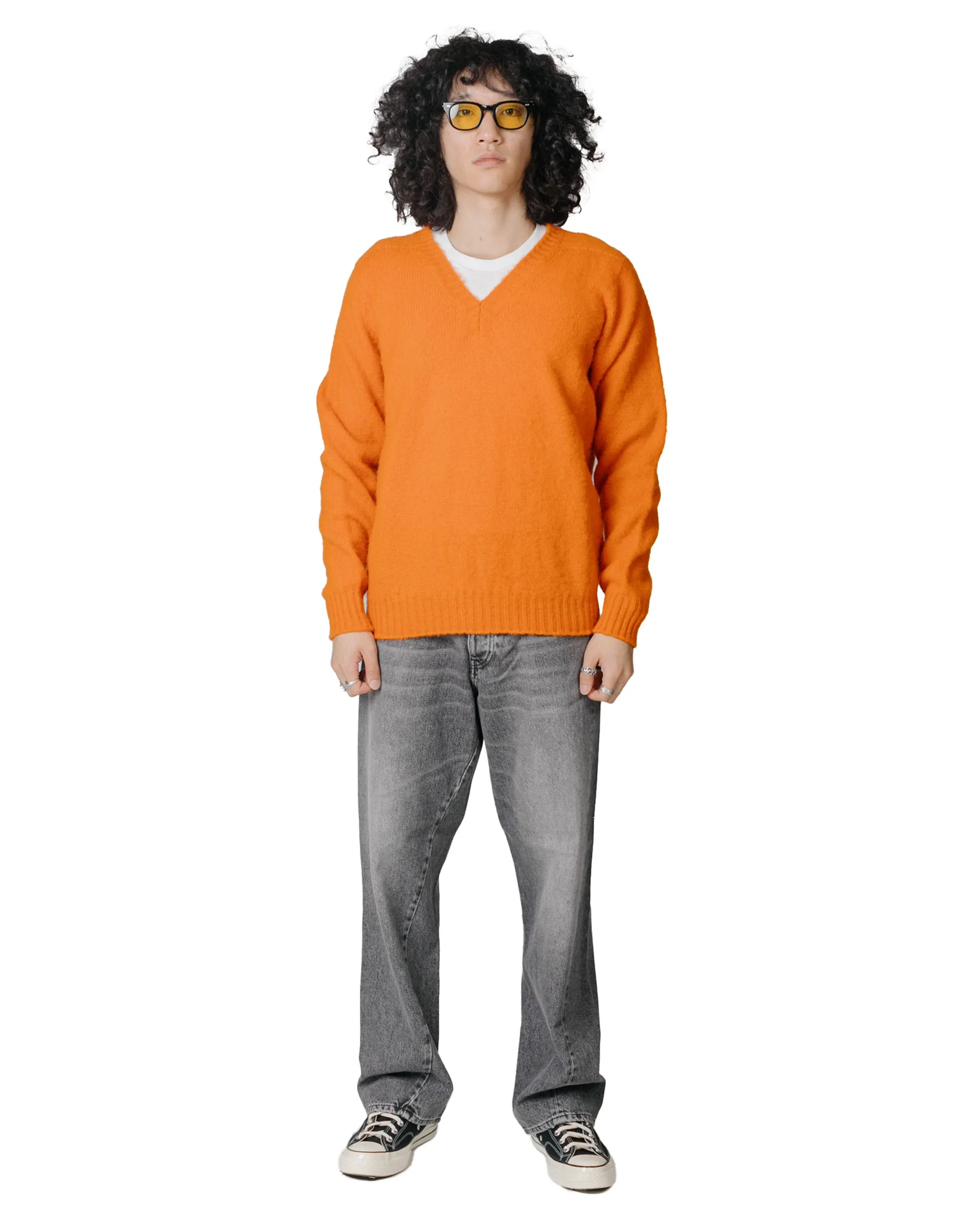 Modern Chic Howlin' Shaggy Bear V Neck Tangerine Dream