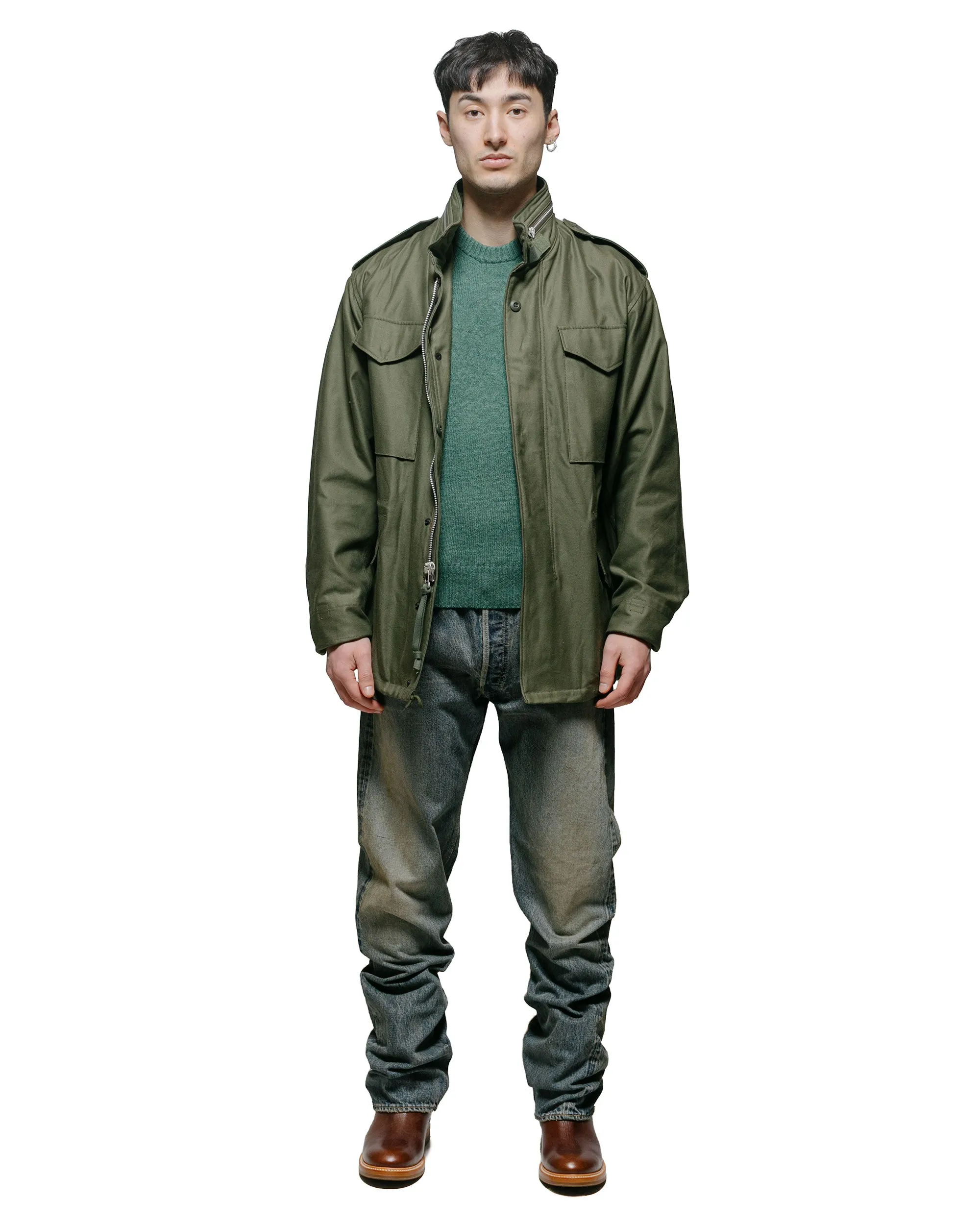 The Real McCoy's MC21114 Wool Crewneck Sweater Kelly Green Silk