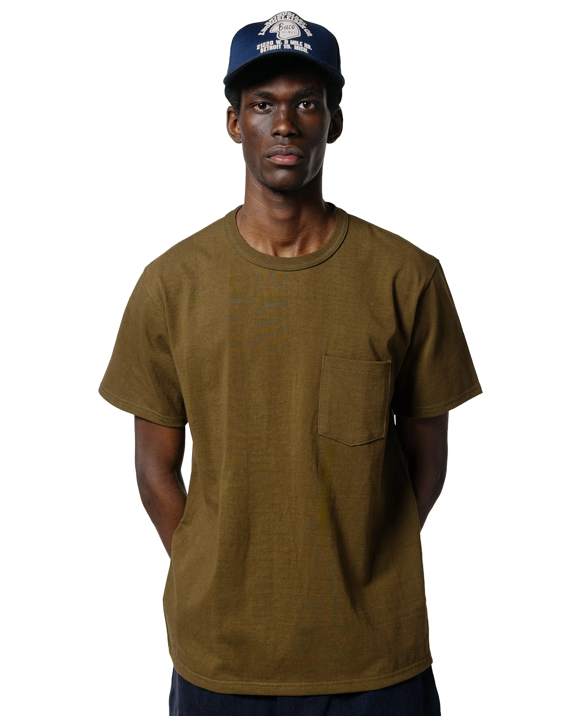 Yarn Dyed Fabric SeamlessConstruction The Real McCoy's MC22006 Pocket Tee Olive