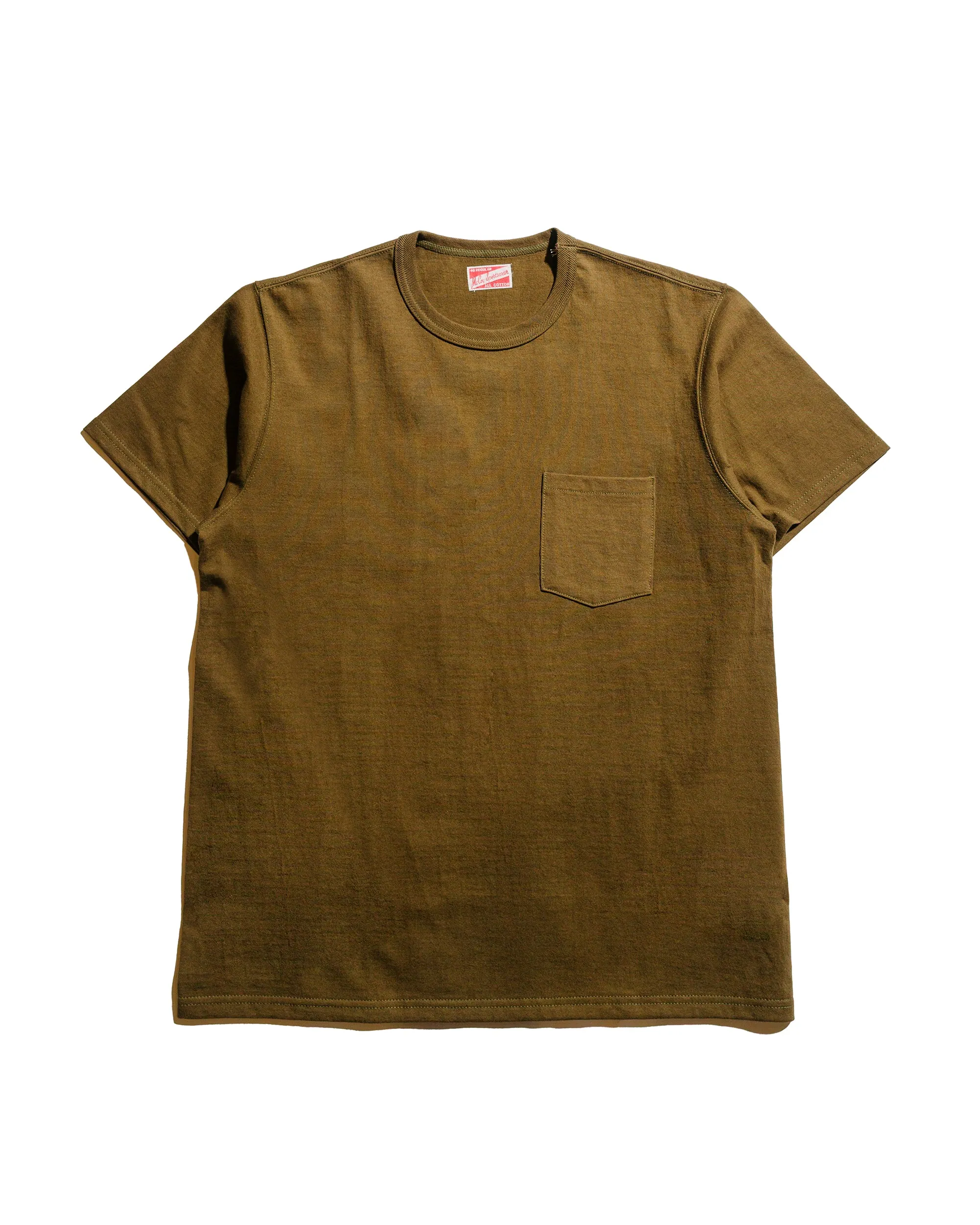 The Real McCoy's MC22006 Pocket Tee Olive Minimal Look Functional Side Gussets
