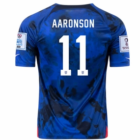 Nike United States Brendon Aaronson Away Jersey 22/23 w/ World Cup 2022 Patches (Bright Blue/White) Quick Pull