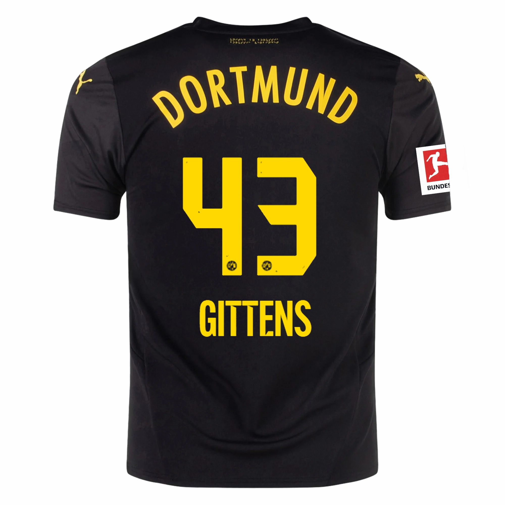 Puma Borussia Dortmund Jamie Bynoe-Gittens Away Jersey w/ Bundesliga Patch 24/25 (Puma Black/Faster Yellow) Climate Control Streetwear Style