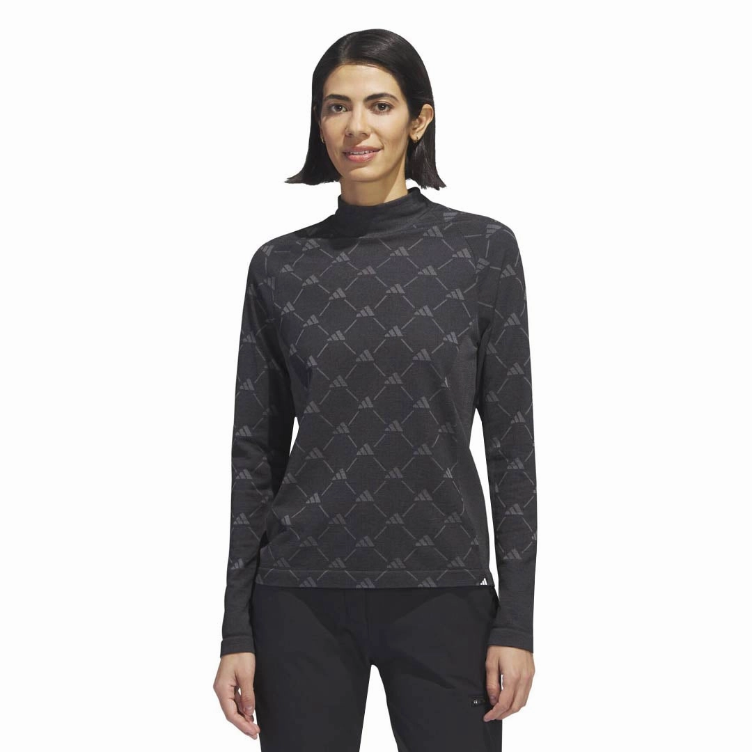 adidas - Women's Ultimate365 Tour Monogram Mock Neck Long Sleeve T-Shirt (HY7211) Raglan Sleeve Construction Fast Release Moisture