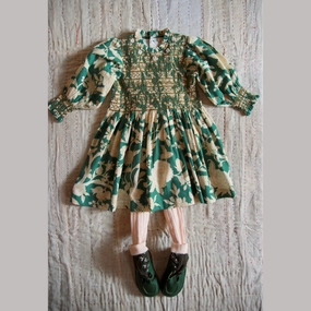 Bonjour Diary Handsmock Dress, Autumnal green flowers Cool Form