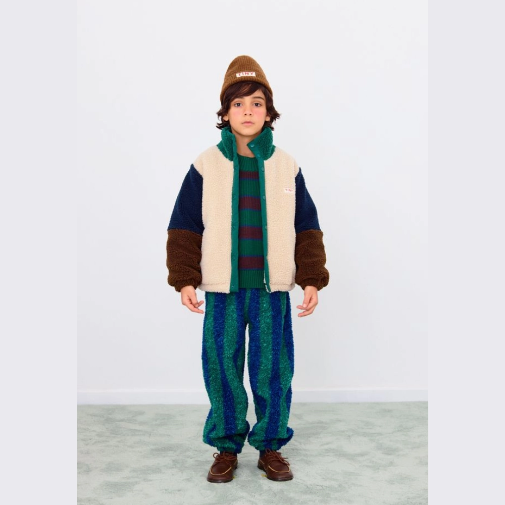 Warm Lining Tinycottons Color Block Polar Sherpa Jacket, Dark Green