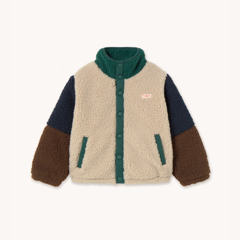 Tinycottons Color Block Polar Sherpa Jacket, Dark Green Neutral Style Tapered Hem