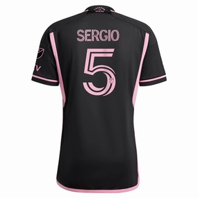 adidas Inter Miami Sergio Busquets Authentic Player Version Away Jersey 23/24 w/ MLS Patches (Black/Pink) UV Protection Finish