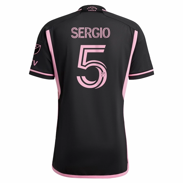 adidas Inter Miami Sergio Busquets Authentic Player Version Away Jersey 23/24 w/ MLS Patches (Black/Pink) UV Protection Finish