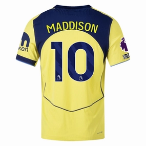 Nike Men's Tottenham Authentic James Maddison T90 Third Jersey w/ EPL   No Room For Racism 25/26 (Dynamic Yellow/Blue Void) Drop Shoulder Fit Ultra Soft Texture