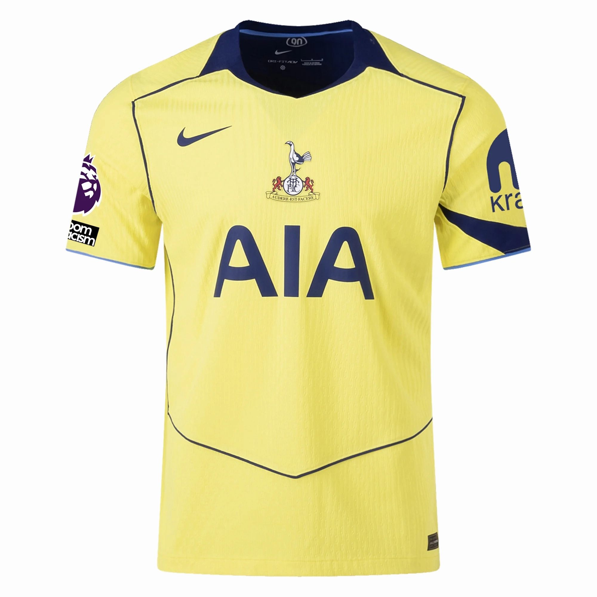 Nike Men's Tottenham Authentic James Maddison T90 Third Jersey w/ EPL   No Room For Racism 25/26 (Dynamic Yellow/Blue Void) Smart Comfort