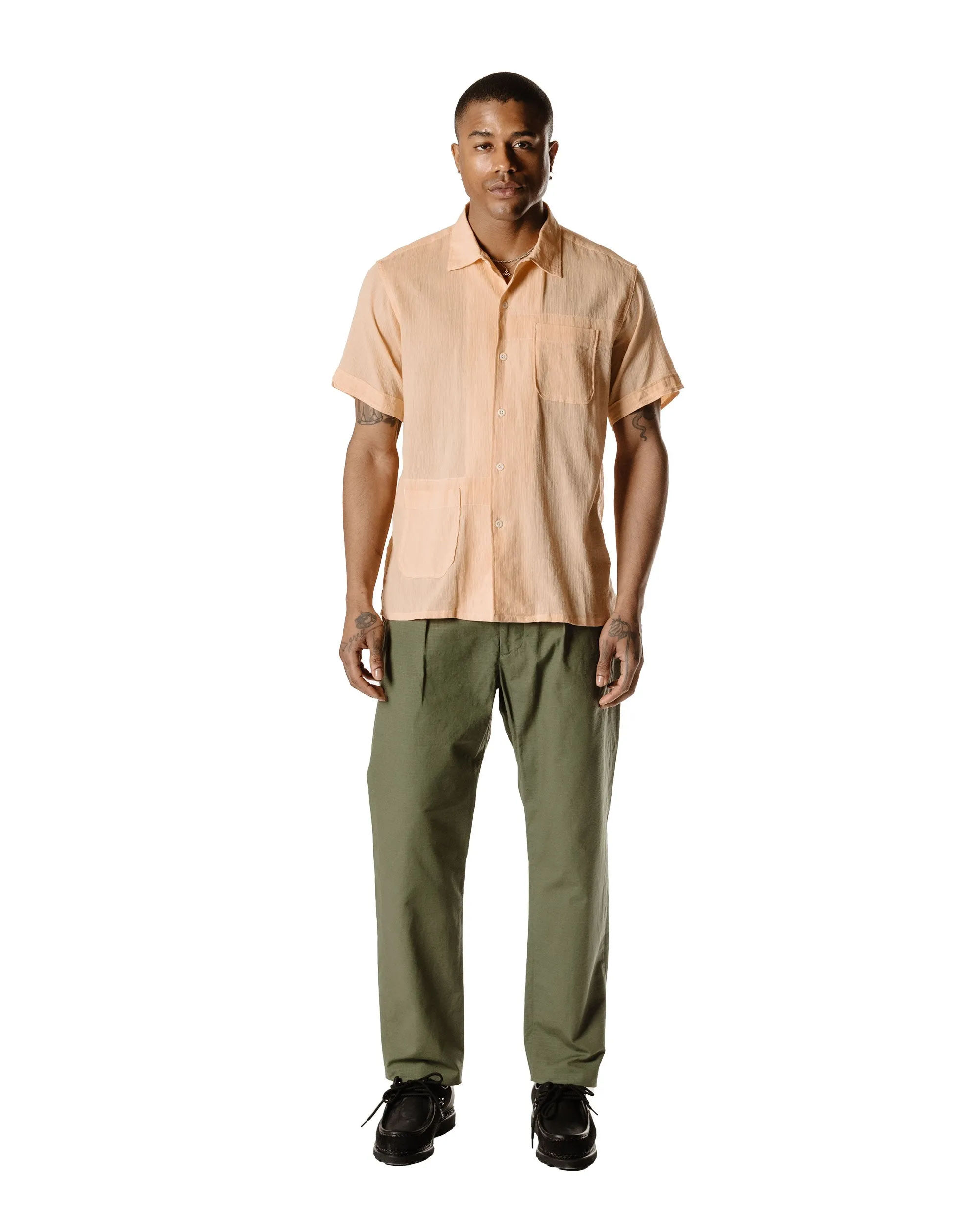 Minimalist Style Laser Cut Edge Detail Engineered Garments Camp Shirt Coral Cotton Crepe