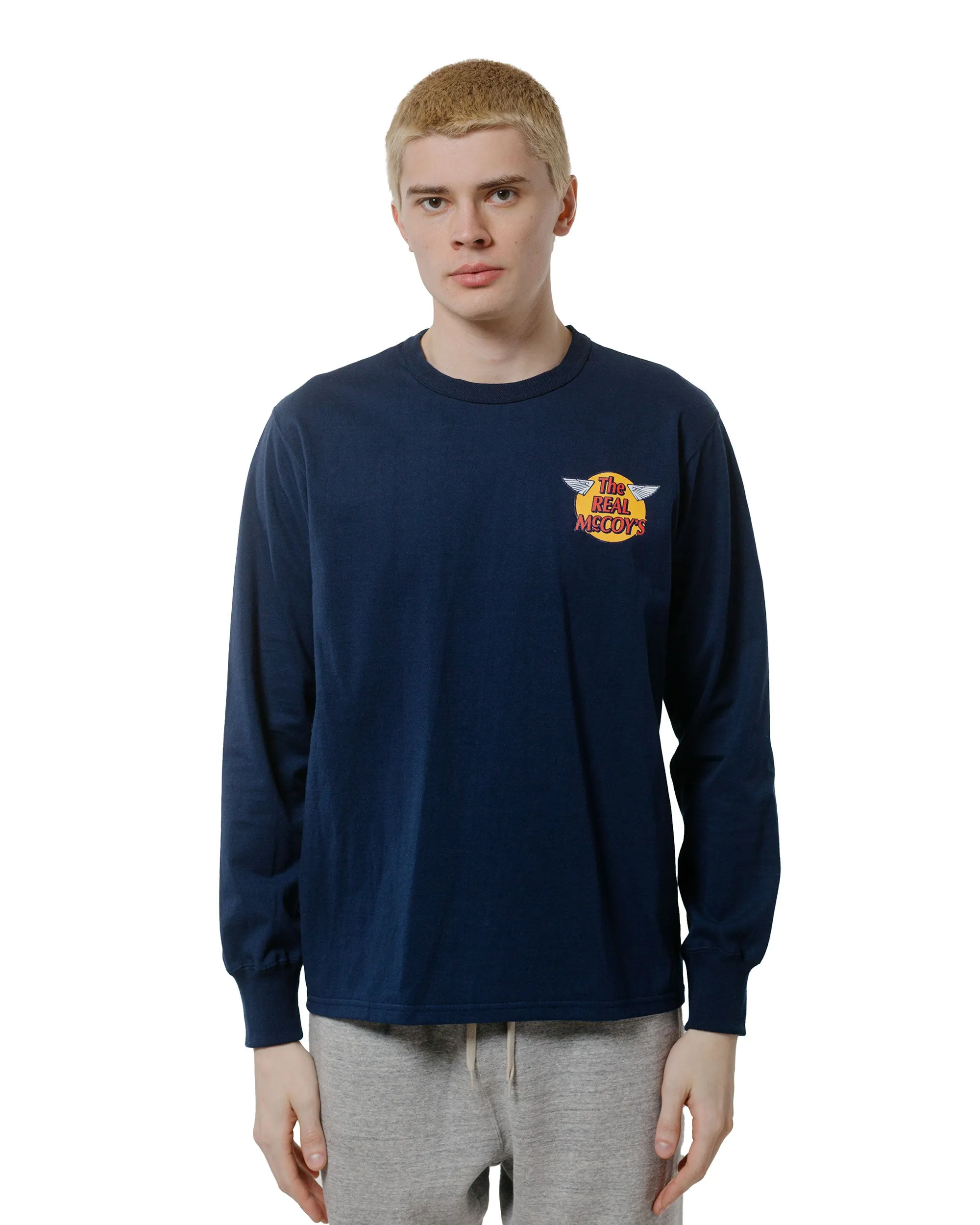 The Real McCoy's MC24003 The Real McCoy's Logo Tee L/S Navy soft look