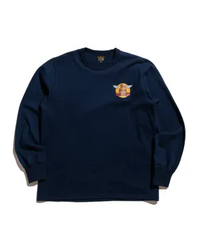 The Real McCoy's MC24003 The Real McCoy's Logo Tee L/S Navy Natural Fiber Blend Chic Vibes