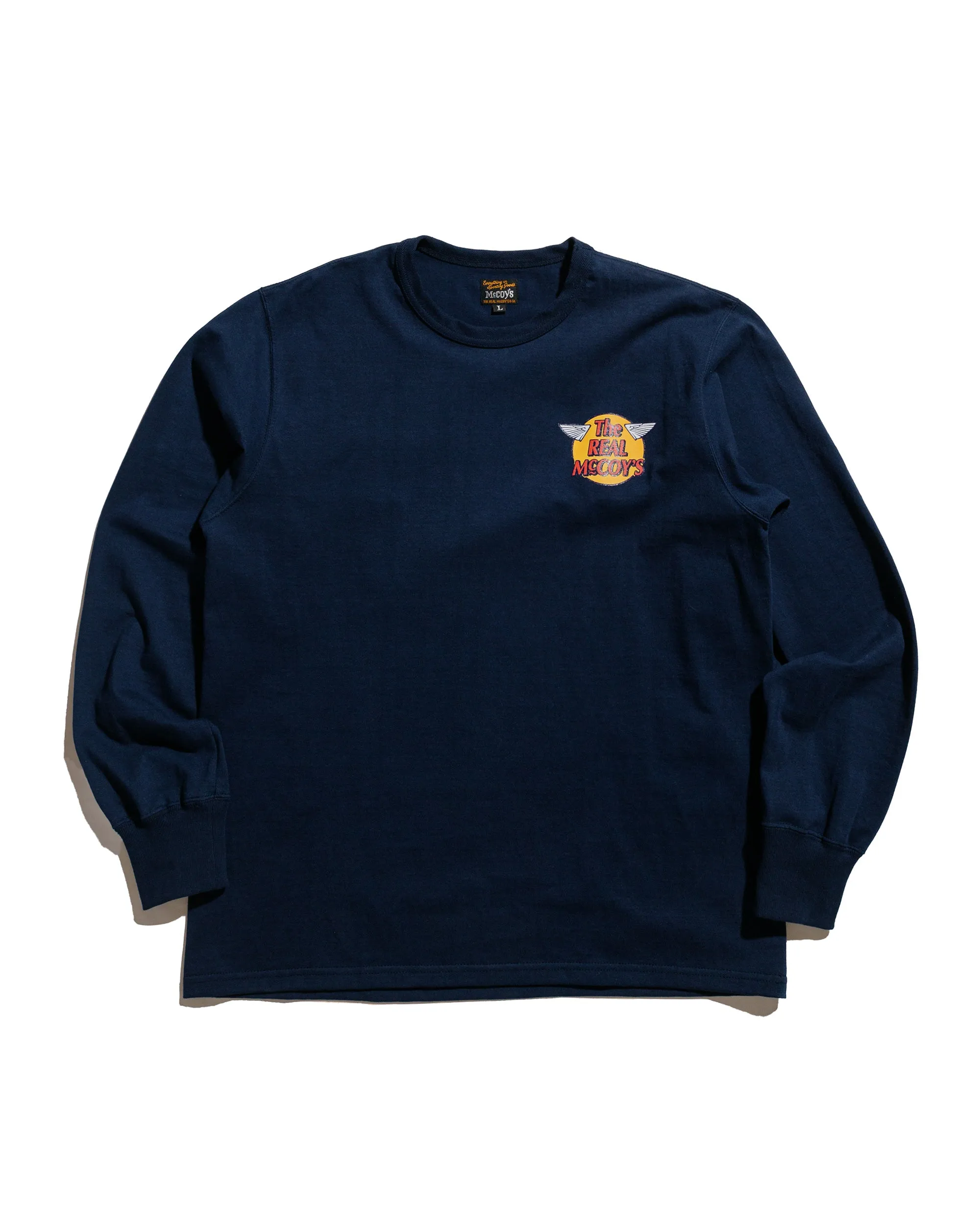 The Real McCoy's MC24003 The Real McCoy's Logo Tee L/S Navy Natural Fiber Blend Chic Vibes