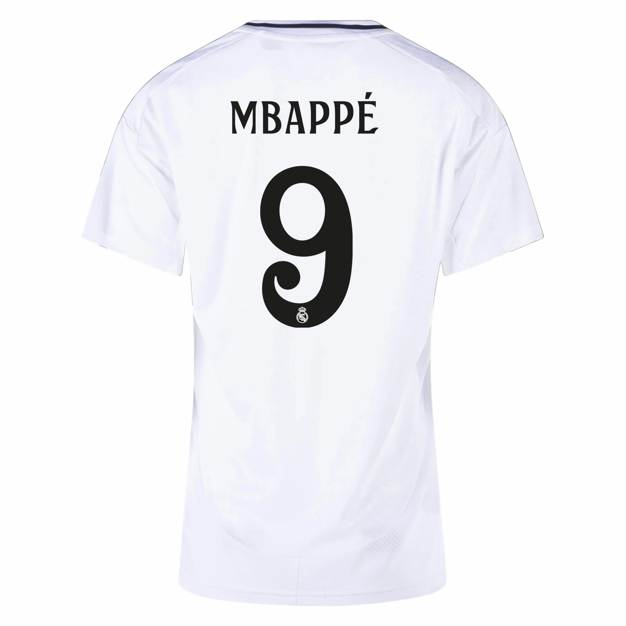 adidas Womens Real Madrid Kylian Mbappe Home Jersey 24/25 (White/Black) Ergonomic Articulated Fit Quick Release Venting