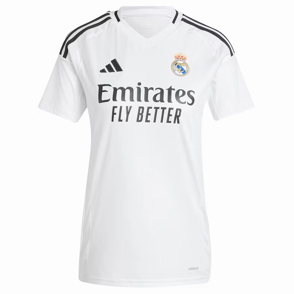 adidas Womens Real Madrid Kylian Mbappe Home Jersey 24/25 (White/Black) Breathable Gear Bold Form