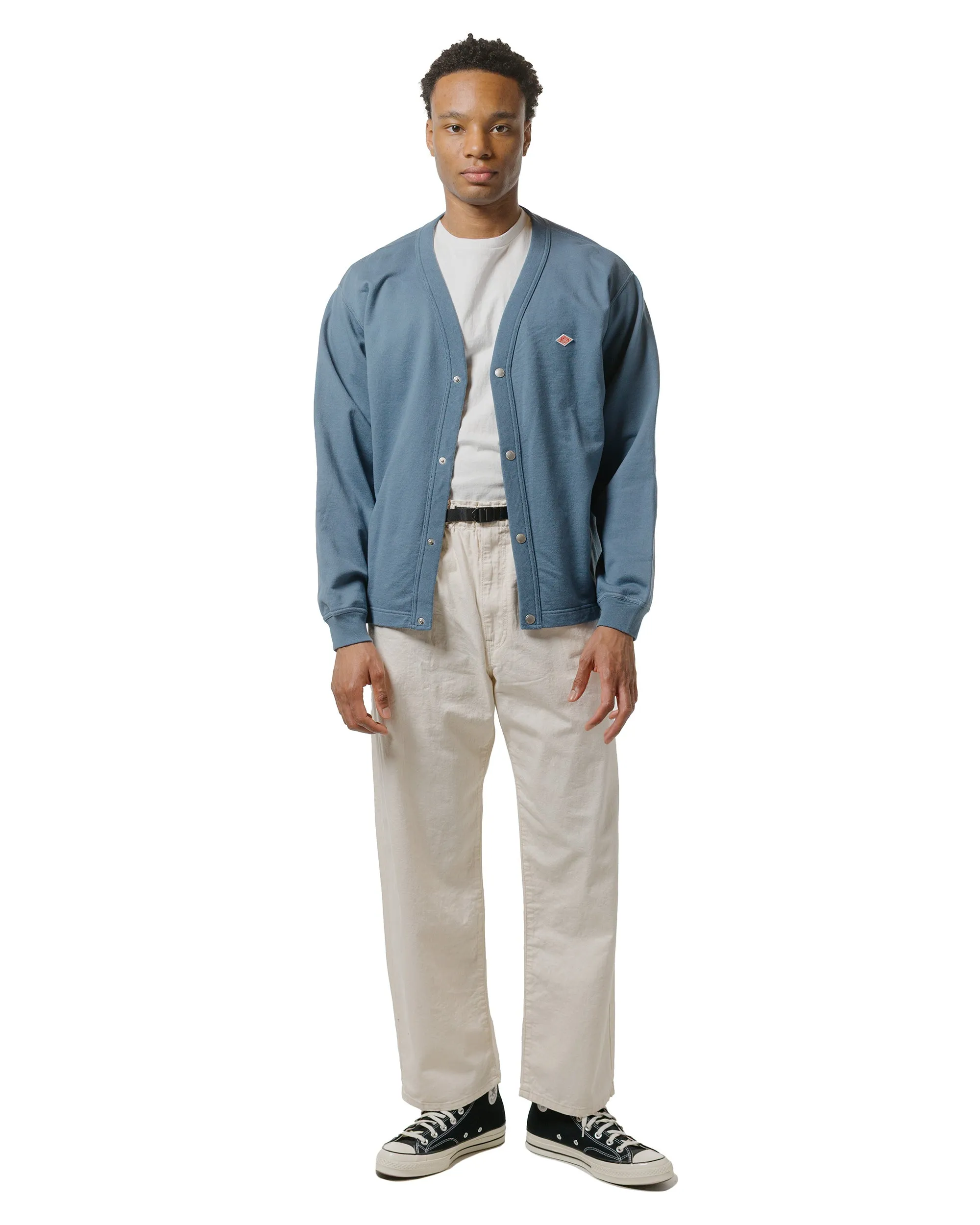 Core Relaxed Danton Cotton Terry Dot Button V-Neck Cardigan Dark Blue