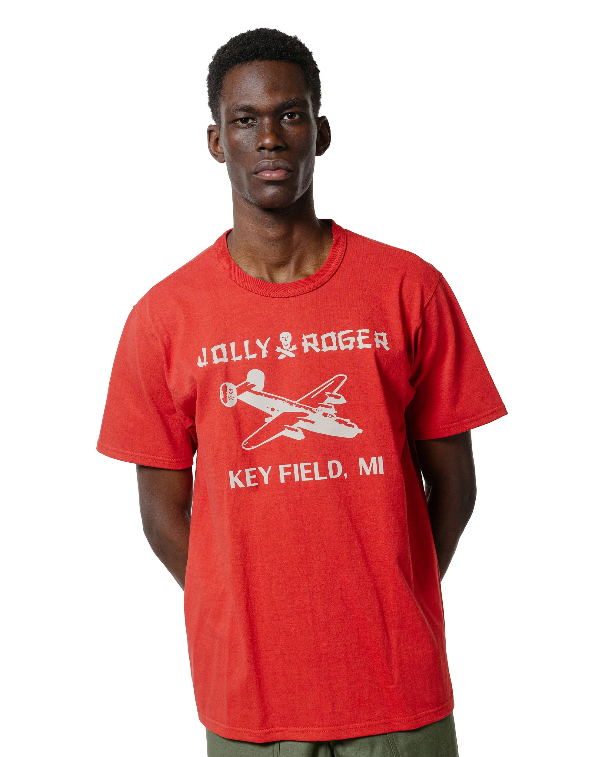 The Real McCoy's MC25003 Military Tee / Jolly Roger, Key Field Cherry Easy Care Material