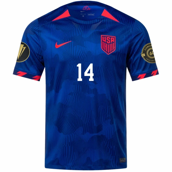 Microfiber Blend Light Grip Nike Mens United States Lucas De La Torre Away Jersey w/ Gold Cup Patches 23/24 (Hyper Royal/Loyal Blue)