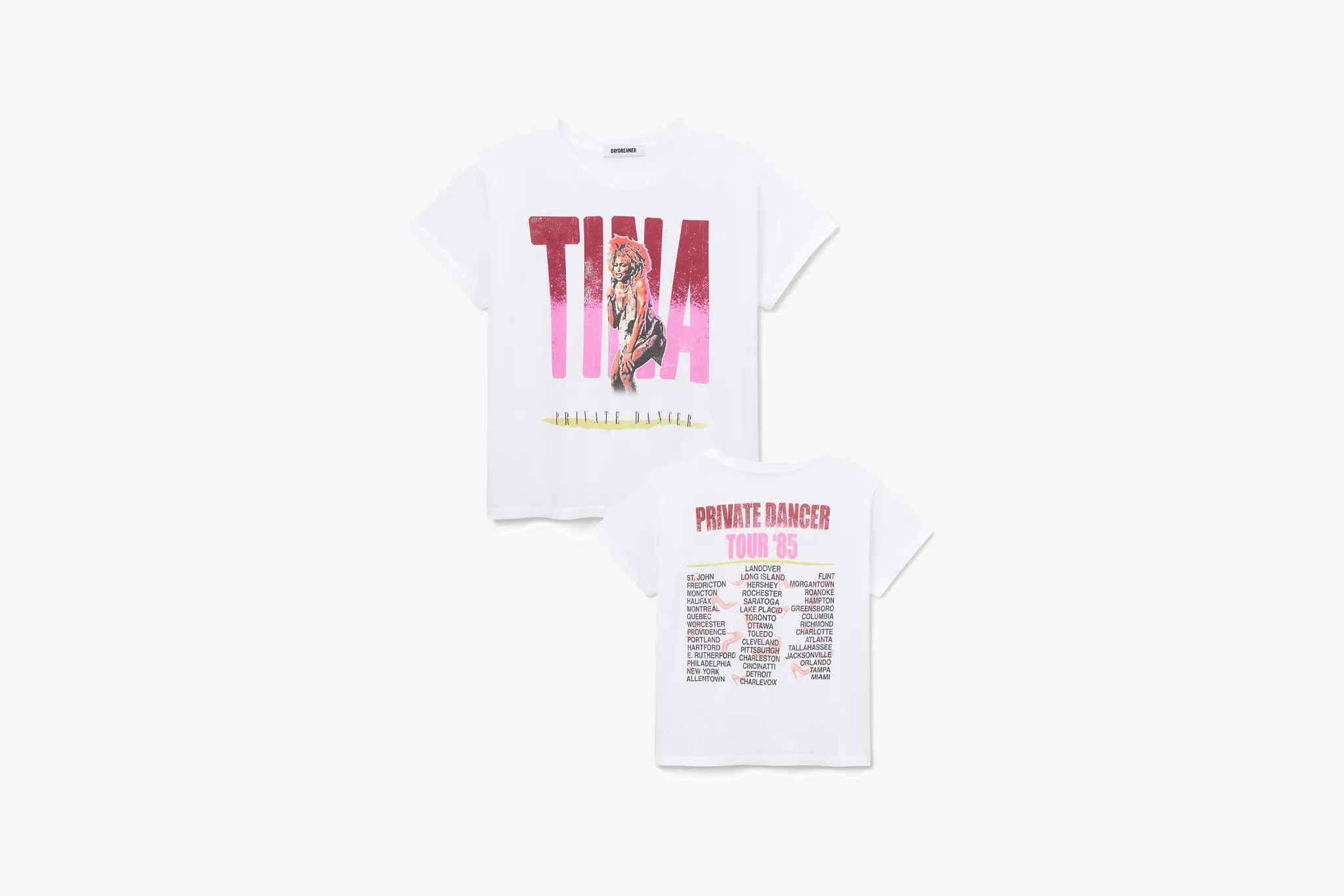 DayDreamer "Tina Turner Private Dancer Tee"  W - White / Pink LowProfile Fasteners Travel Light