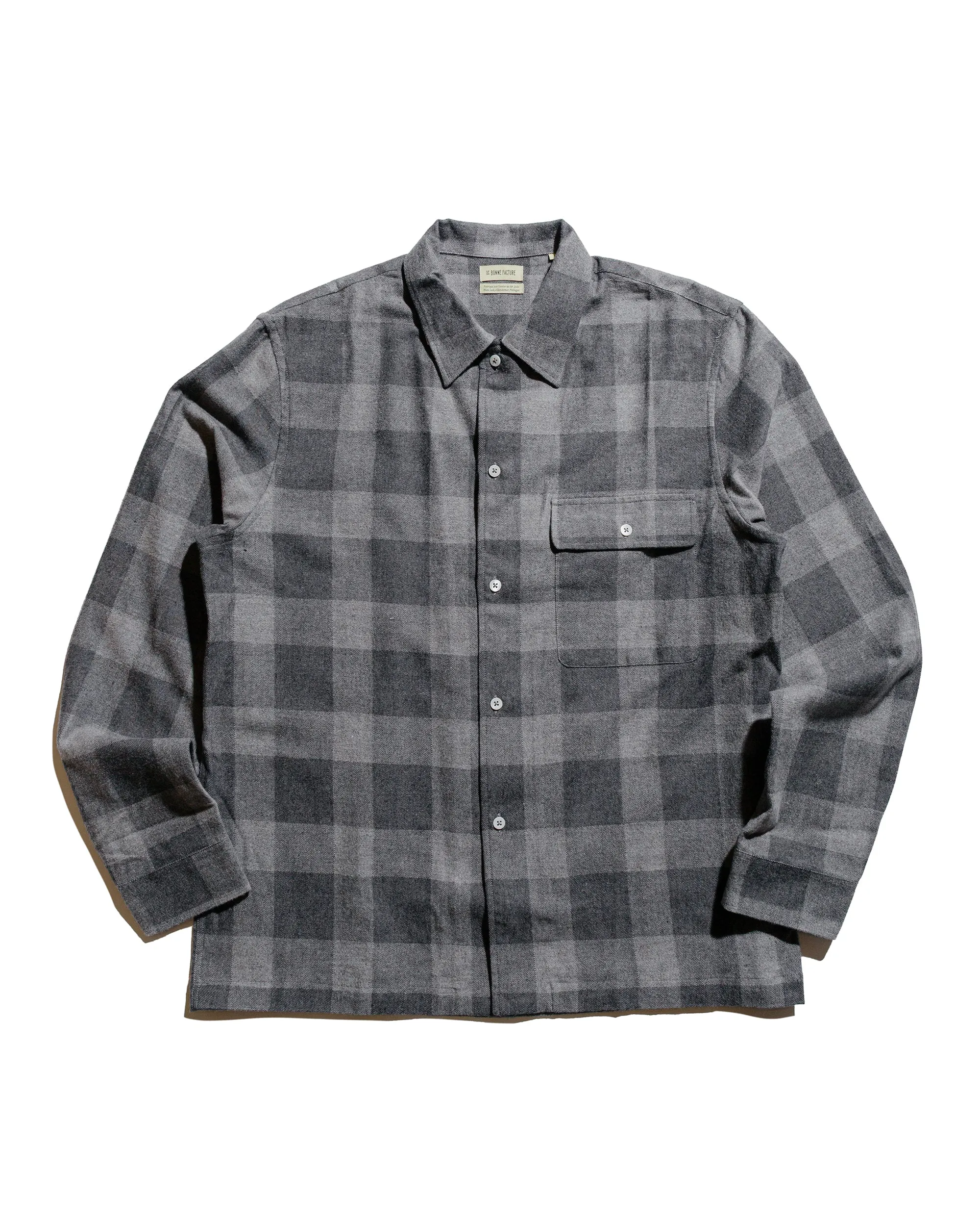 De Bonne Facture Camp Collar Japanese Cotton Grey Tartan Picnic Outfit Anti Pill Treatment