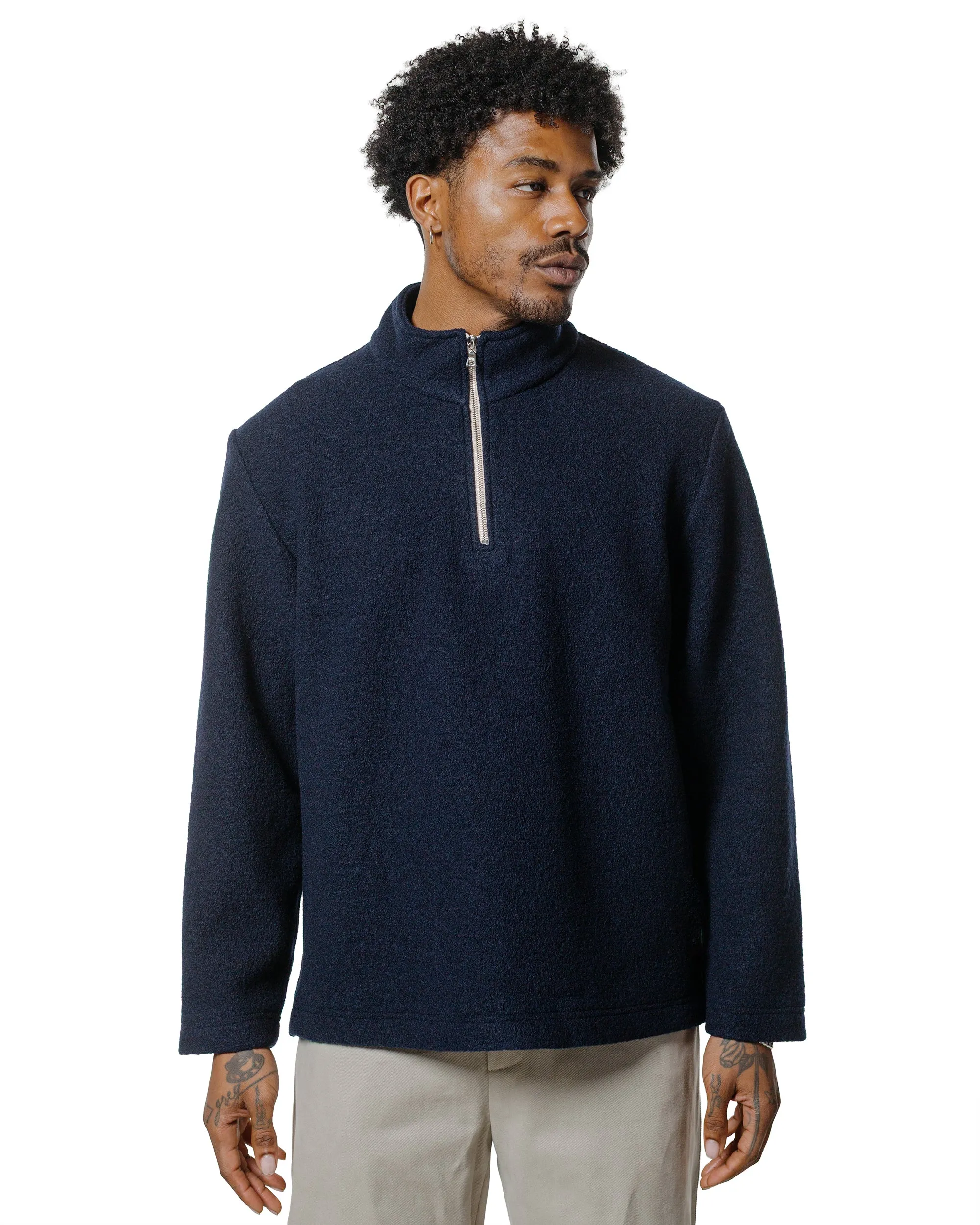 De Bonne Facture Half Ziped Pullover Boiled Wool Blue Green Product Innovation