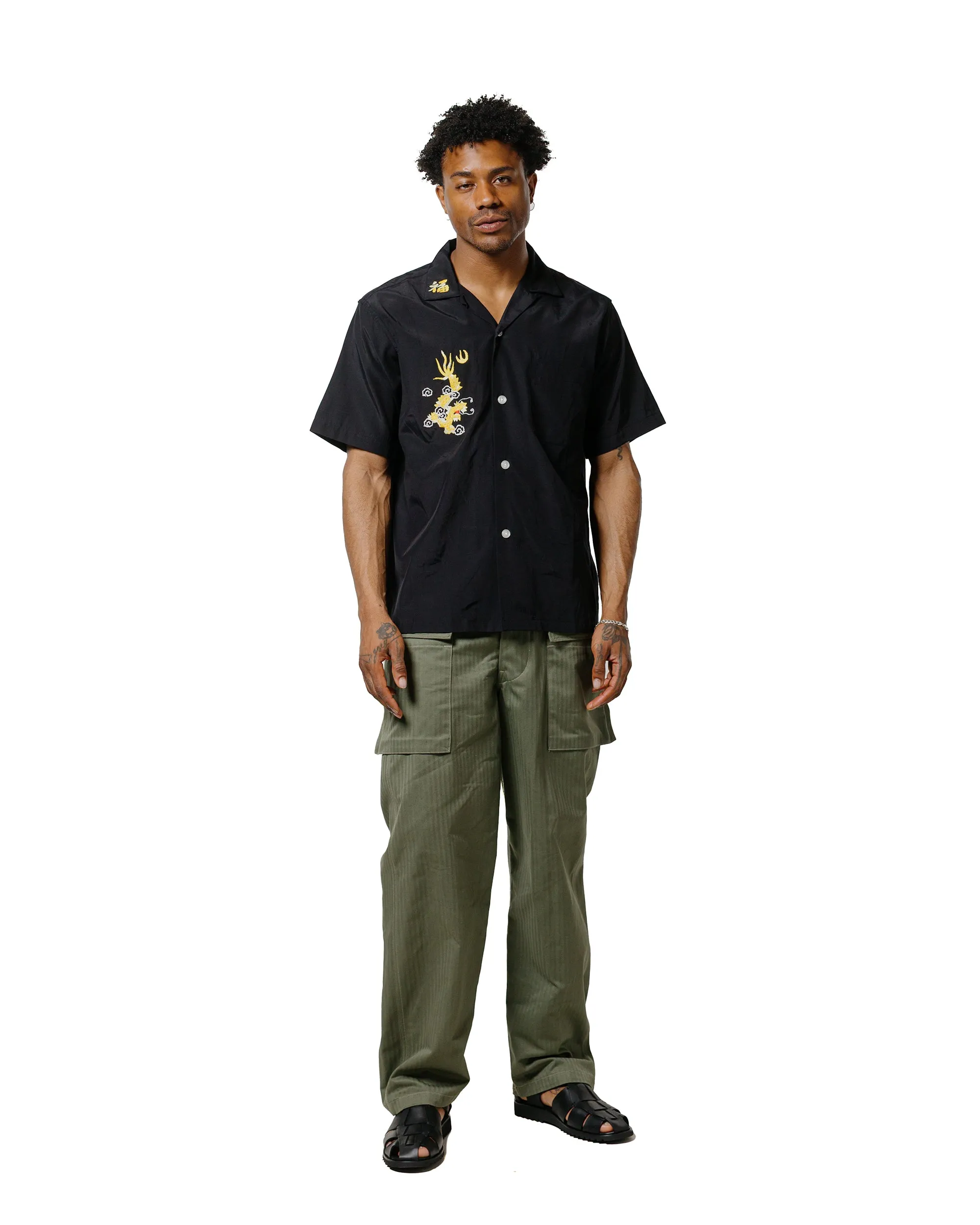 The Real McCoy's MS25009 Viet-Nam Open Collar Souvenir Shirt Black Ultra Soft Interior Comfortable fit