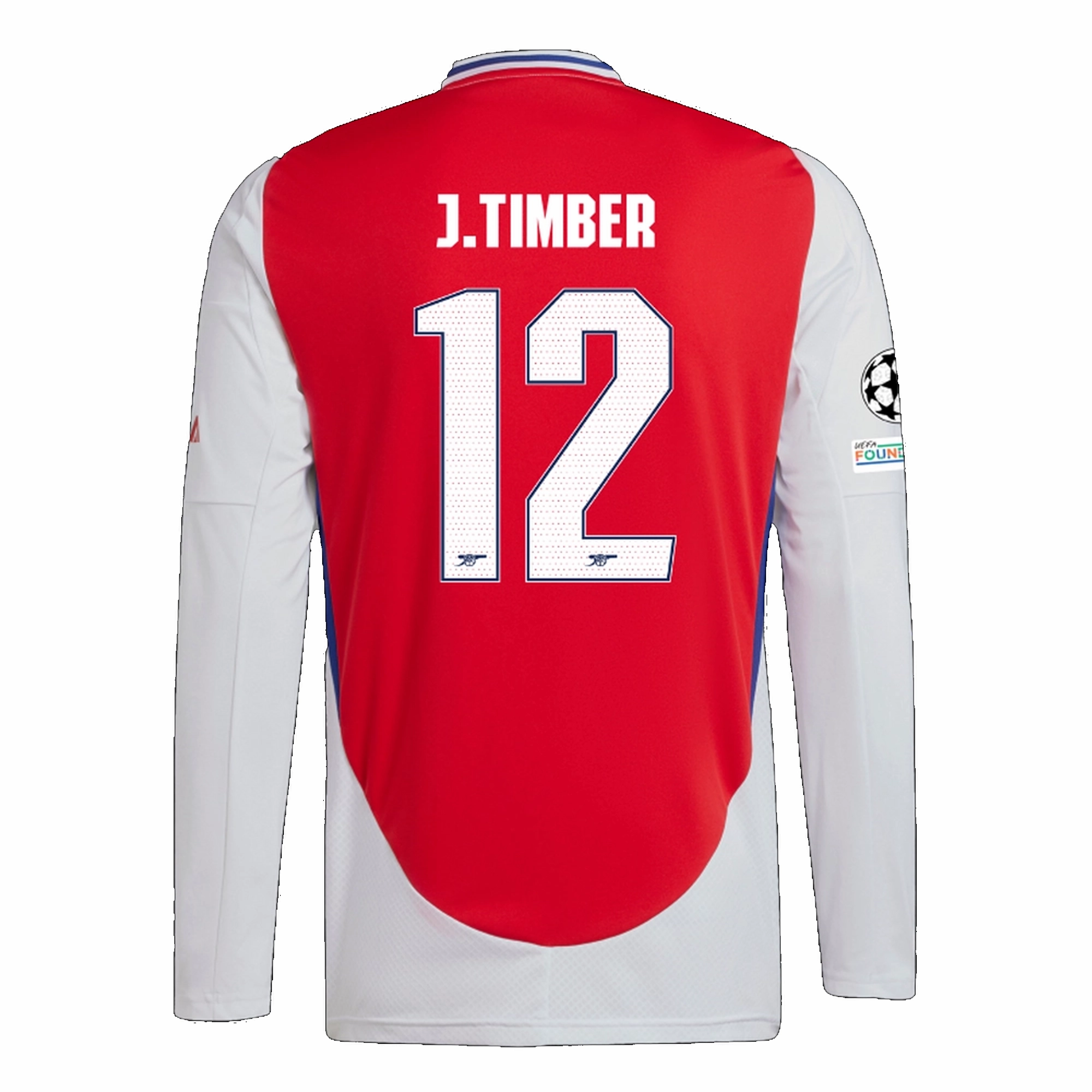 Fade Resistant Dye Double Stitched Edges adidas Arsenal Jurrien Timber Home Long Sleeve Jersey w/ Champions League Patches 24/25 (Better Scarlet/White)