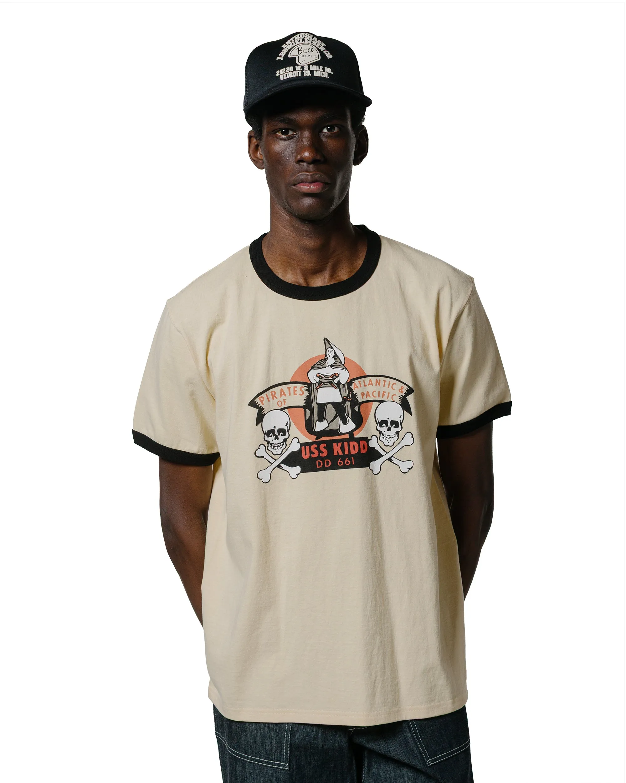 All-day Comfort Seasonal Staple The Real McCoy's MC25005 Military Tee / USS Kidd Ecru/Black