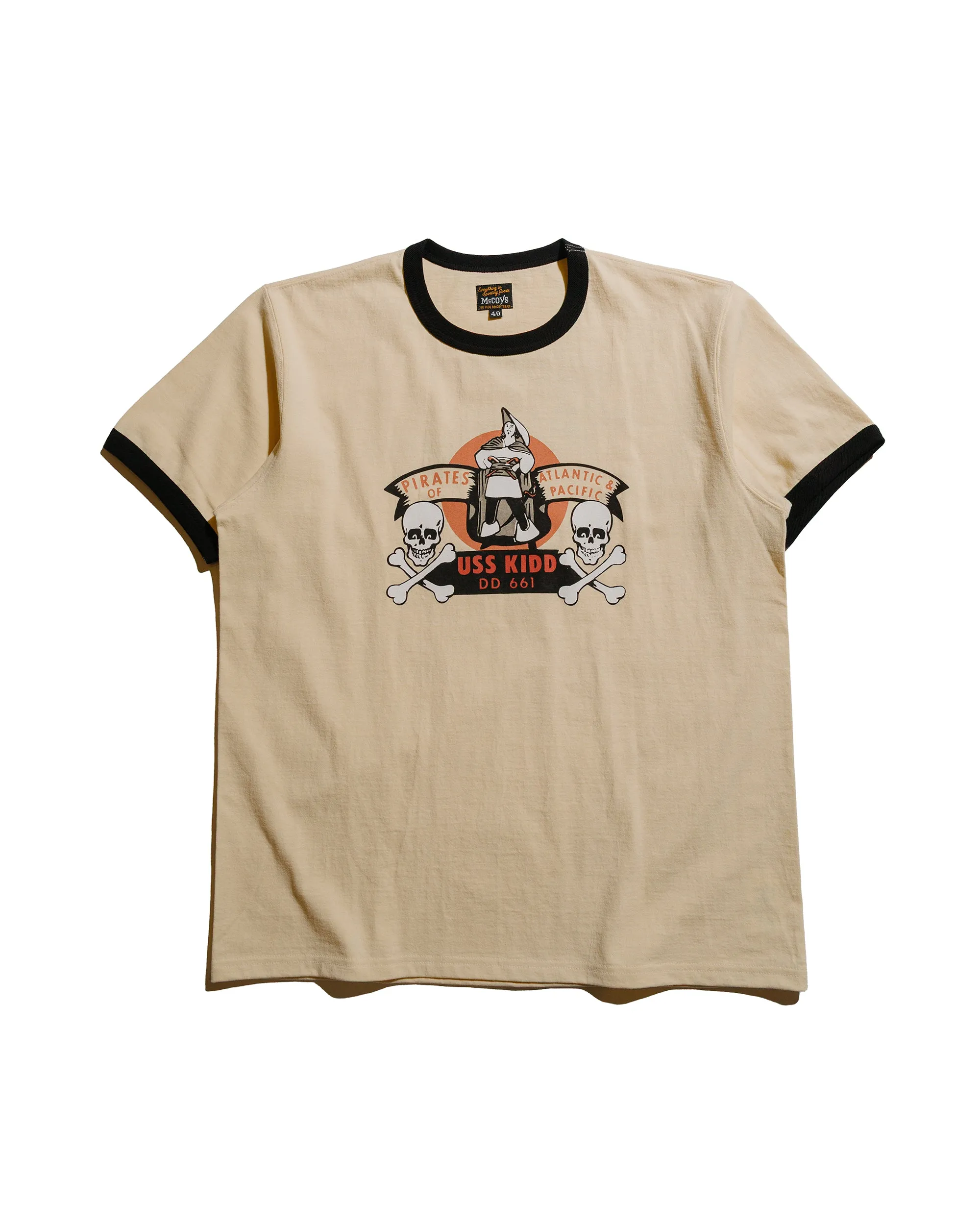 The Real McCoy's MC25005 Military Tee / USS Kidd Ecru/Black Layered Collar Structure
