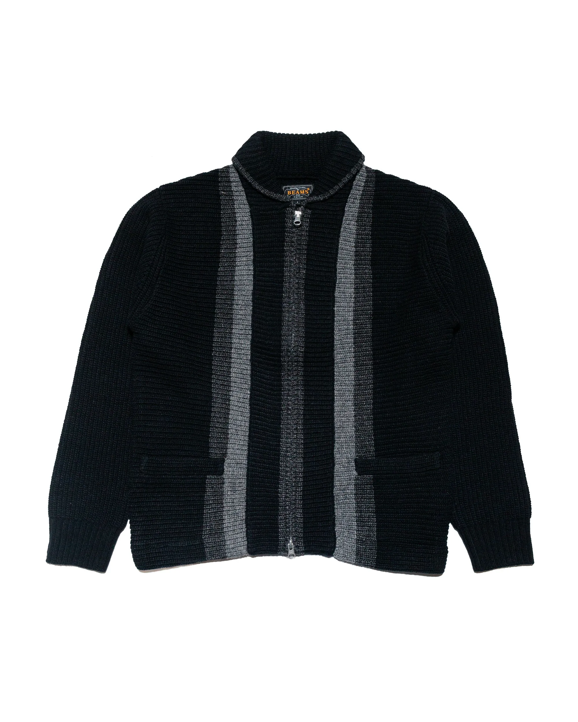 Travel Minimal Cozy Clothing Style Beams Plus Full Zip Shawl Collar Knit Black