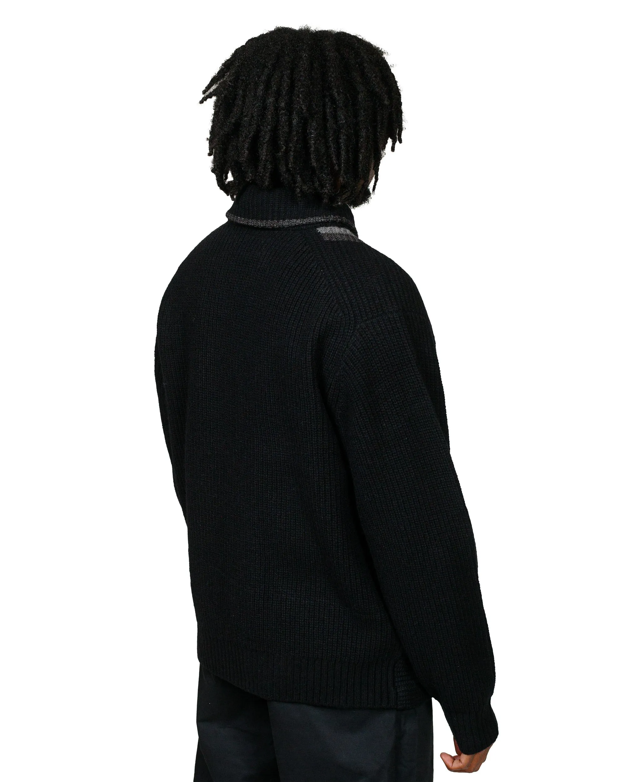 Beams Plus Full Zip Shawl Collar Knit Black Essential Sporty