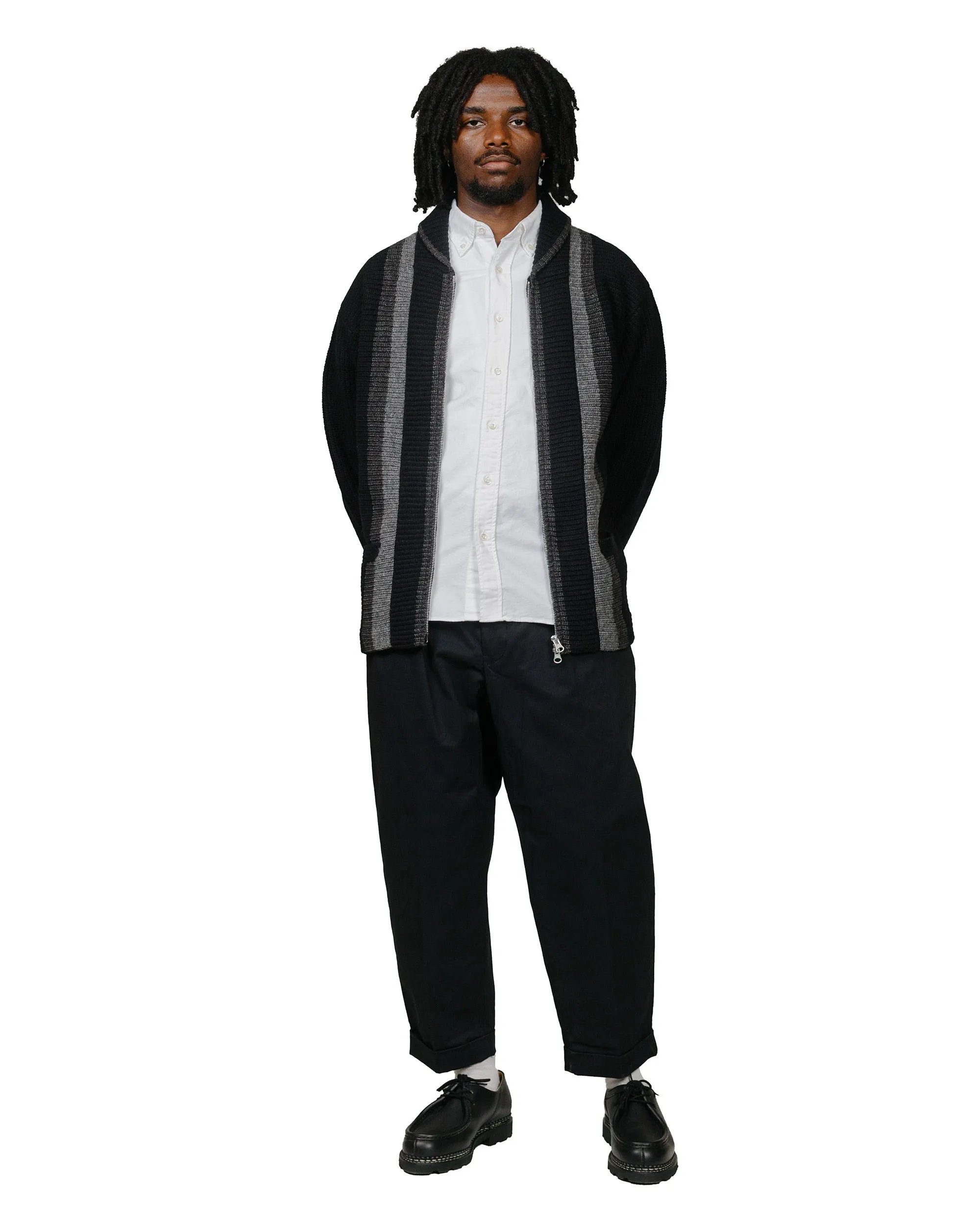 Layer Minimal Durable Build Beams Plus Full Zip Shawl Collar Knit Black