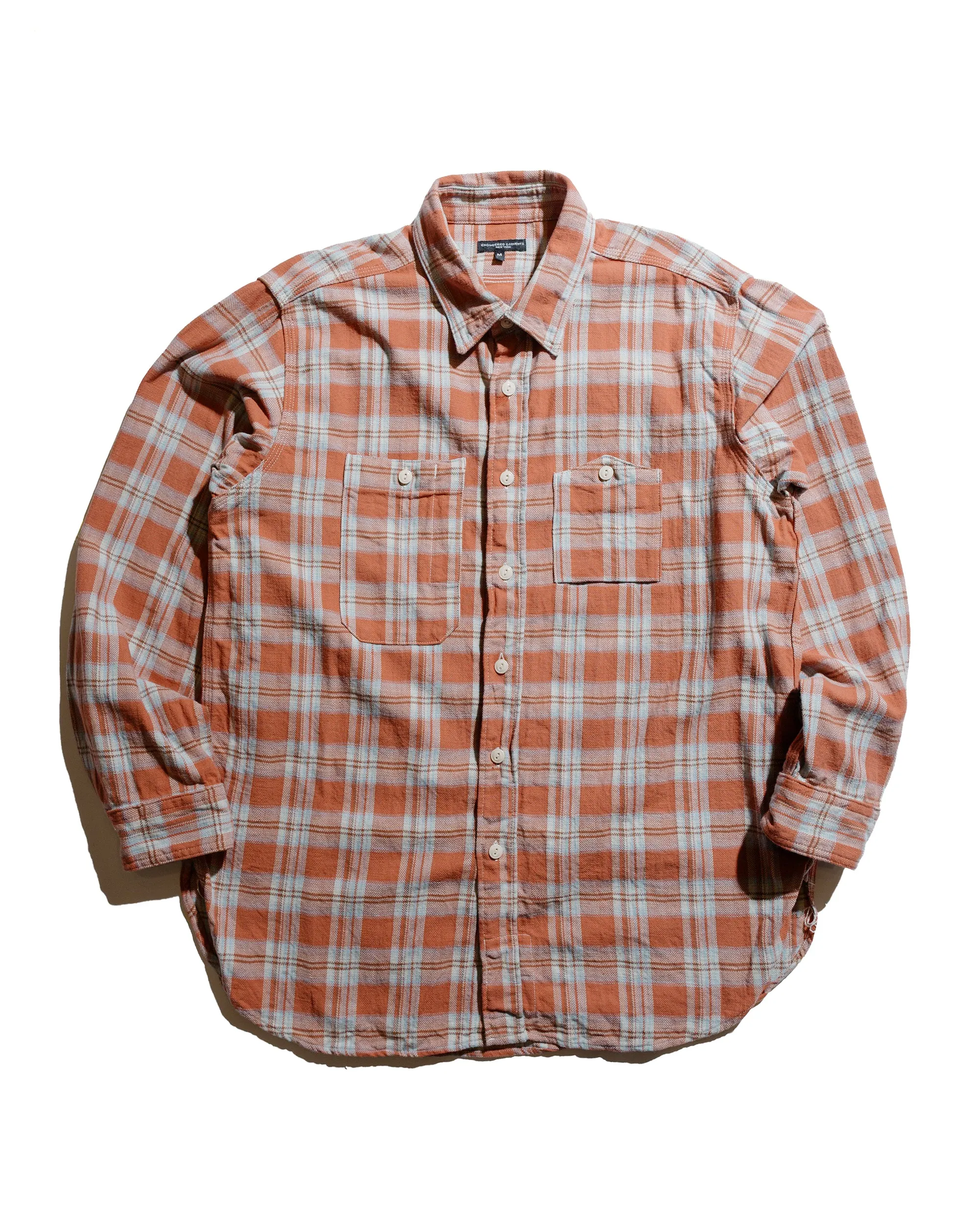 Glossy Texture Engineered Garments Work Shirt Pink Cotton Plaid Jacquard