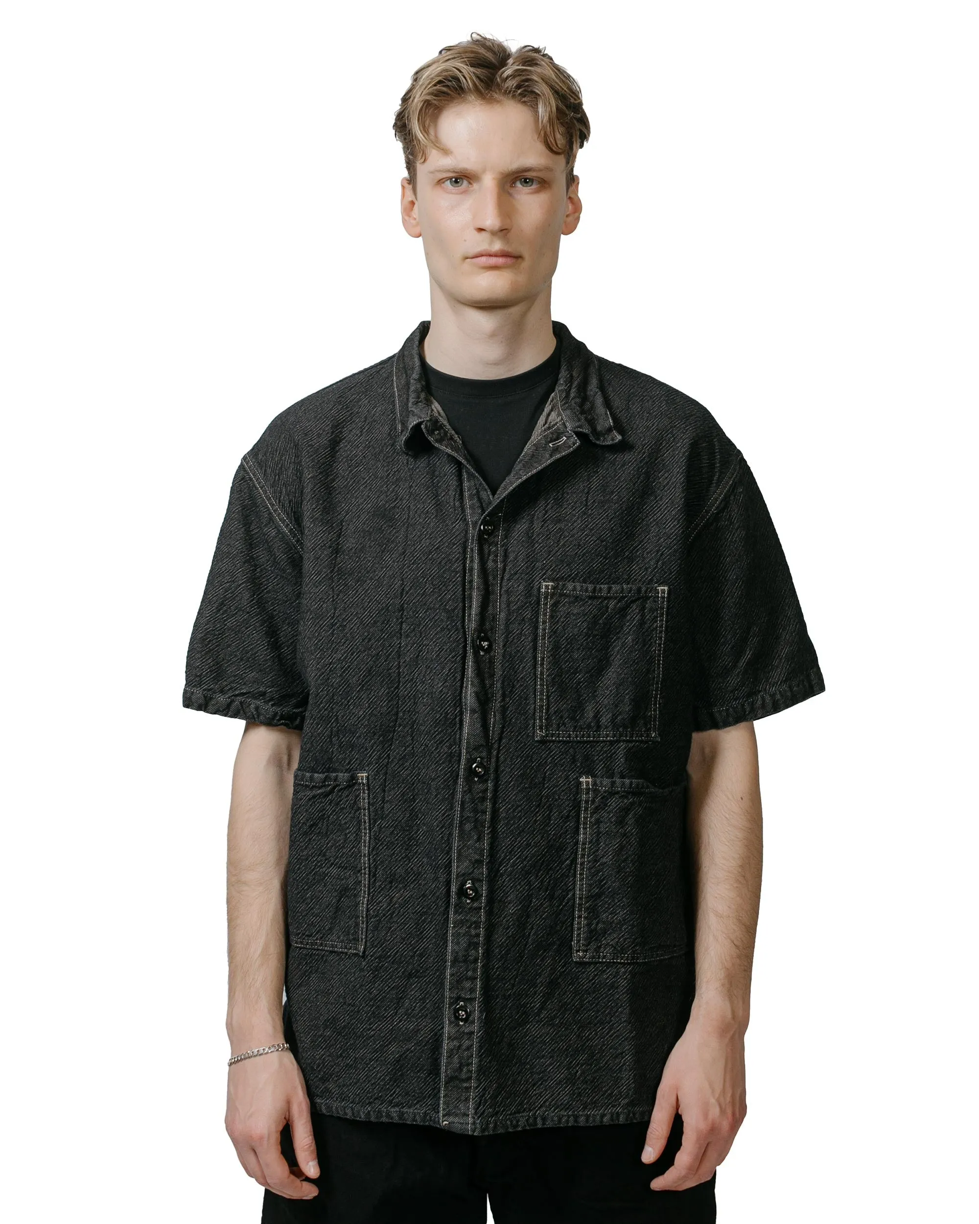 Tender Type 416 Short Sleeve Three Pocket Square Tail Shirt Indigo Cotton Twill Logwood Minimalist Closure