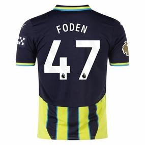 No Slip Gripper Hem Essential Fit Puma Manchester City Phil Foden Away Jersey w/ EPL   Club World Cup Patch 24/25 (New Navy/Yellow Glow)