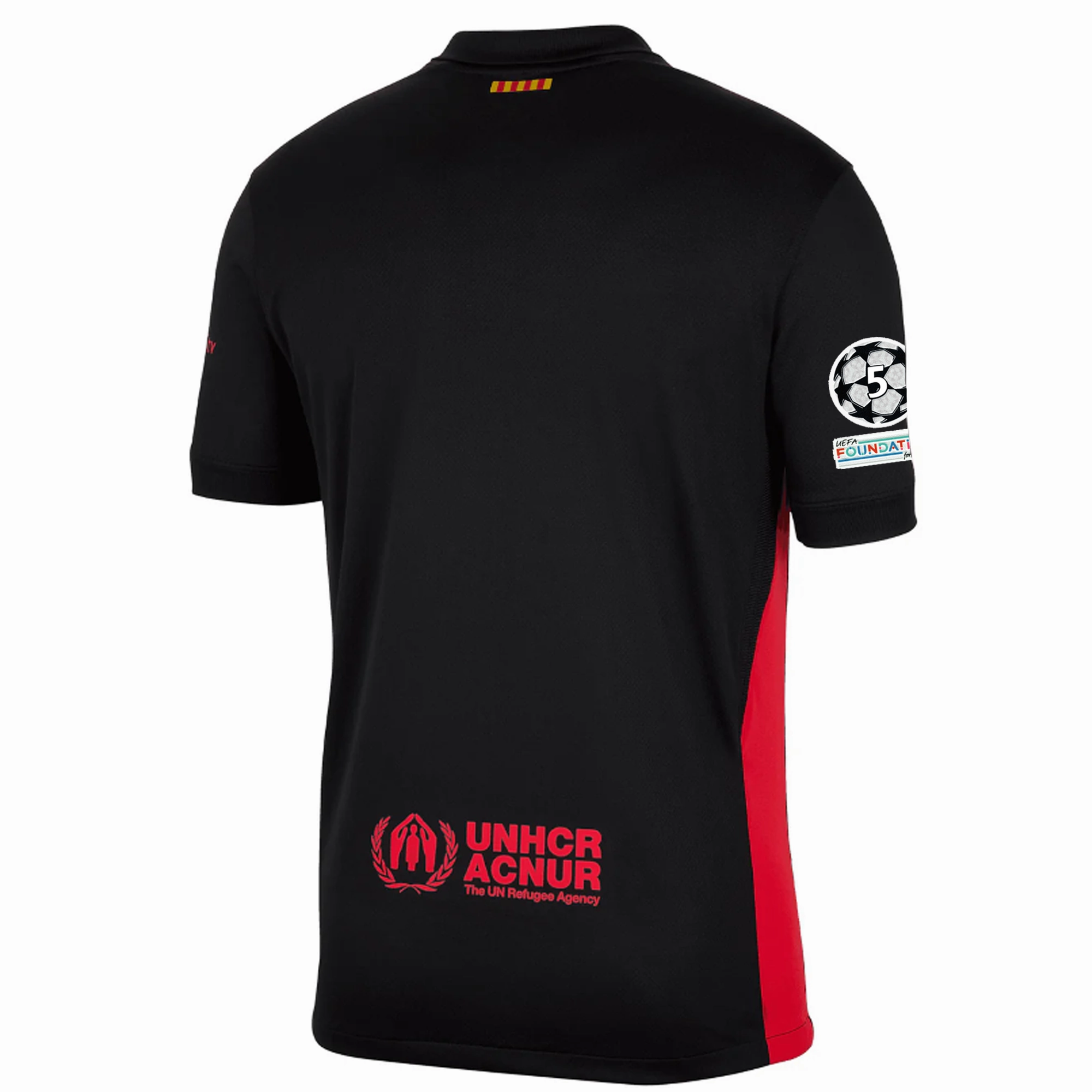 Nike Barcelona Away Jersey w/ Champions League Patches 24/25 (Black/University Red/Hyper Royal) Eco Friendly Production