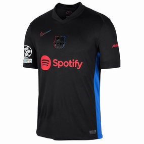 Nike Barcelona Away Jersey w/ Champions League Patches 24/25 (Black/University Red/Hyper Royal) Bold Graphics Tagless Label Design